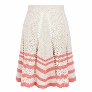 Handmade Crochet Apron OS Cotton Cottagecore Retro Boho Coral Pink Cream Striped